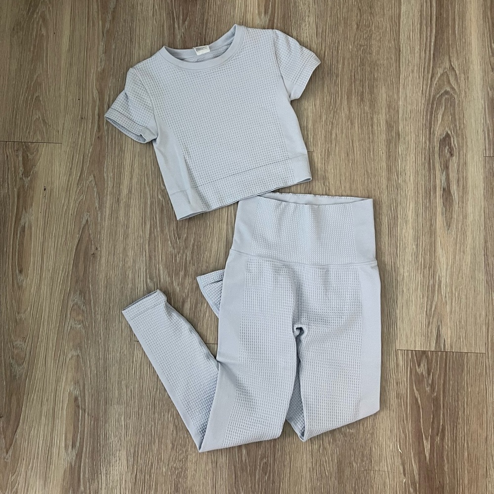 all in motion lilac waffle workout set